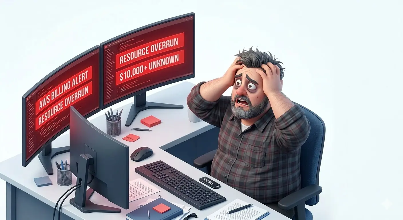 Jack staring at a painful cloud bill in a GUI workspace.