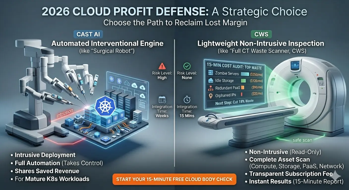 CAST AI deep automation versus CWS non-intrusive cloud inspection
