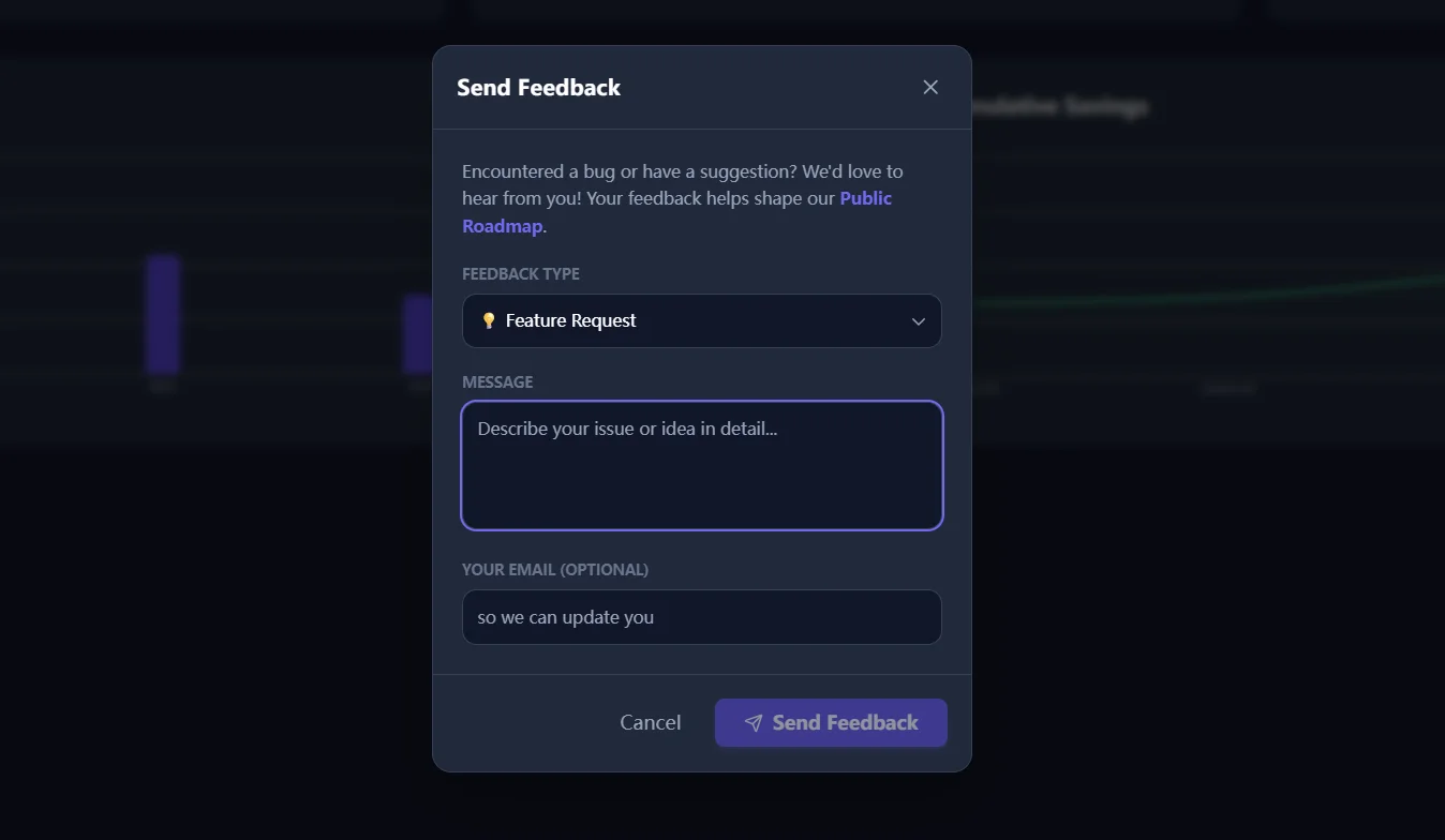 Product feedback and operational workflow panel used to track platform cleanup actions.